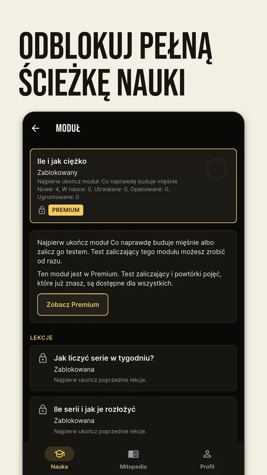 Odblokuj pełną ścieżkę nauki: moduł Premium z kolejnymi lekcjami