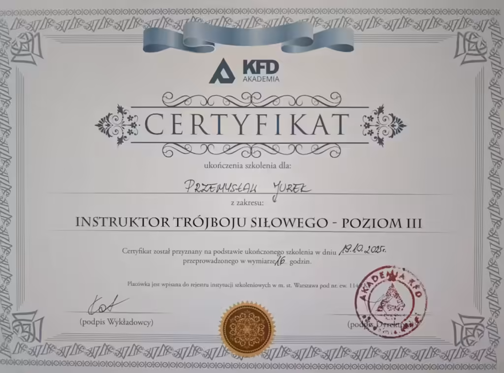 Certyfikat instruktora trójboju siłowego, poziom III - Akademia KFD