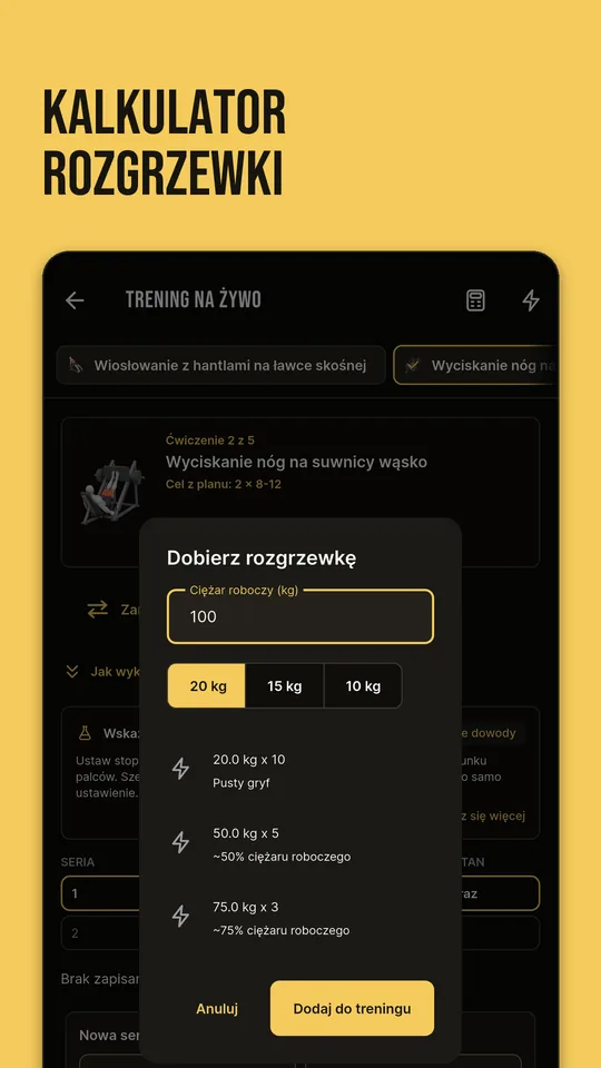 Kalkulator rozgrzewki: dobór serii rozgrzewkowych do ciężaru roboczego